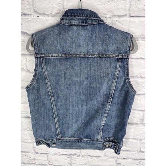 OUTERKNOWN Men's Sleeveless Denim Button Front Bicycle Embroidered Vest Medium - Picture 7 of 7